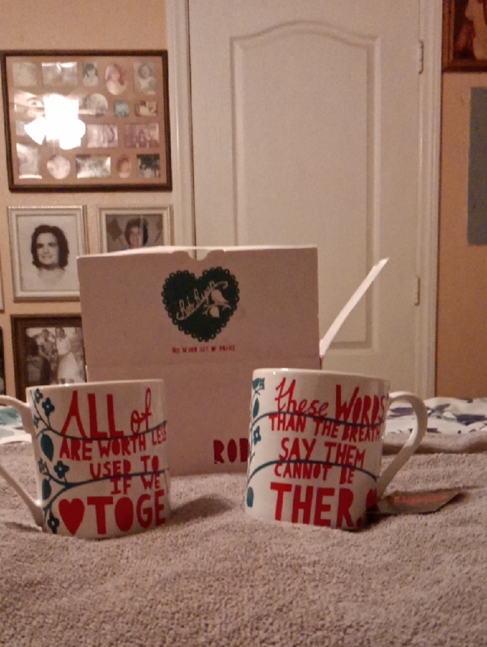 Ceramic Red & Teal Quote Mugs - Set of 2